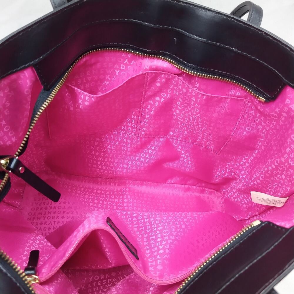 Kate Spade New York Black Leather Doublde Handles Zippet Tote Shoulder Bag - Picture 9 of 16